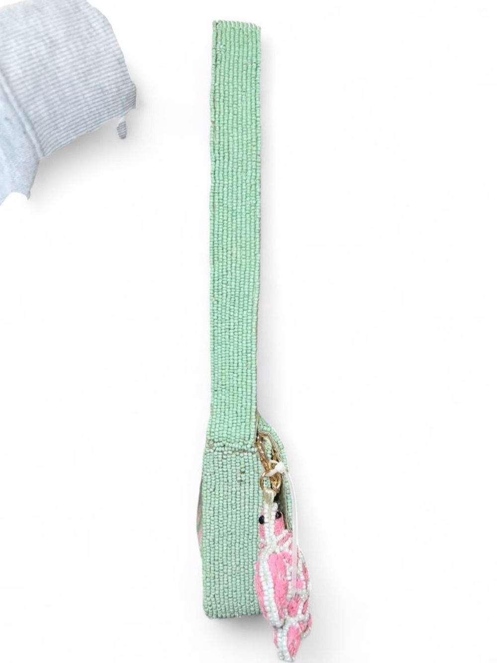 viral green and pink striped turtle beaded shoulder bag made in india - Picture 3 of 4